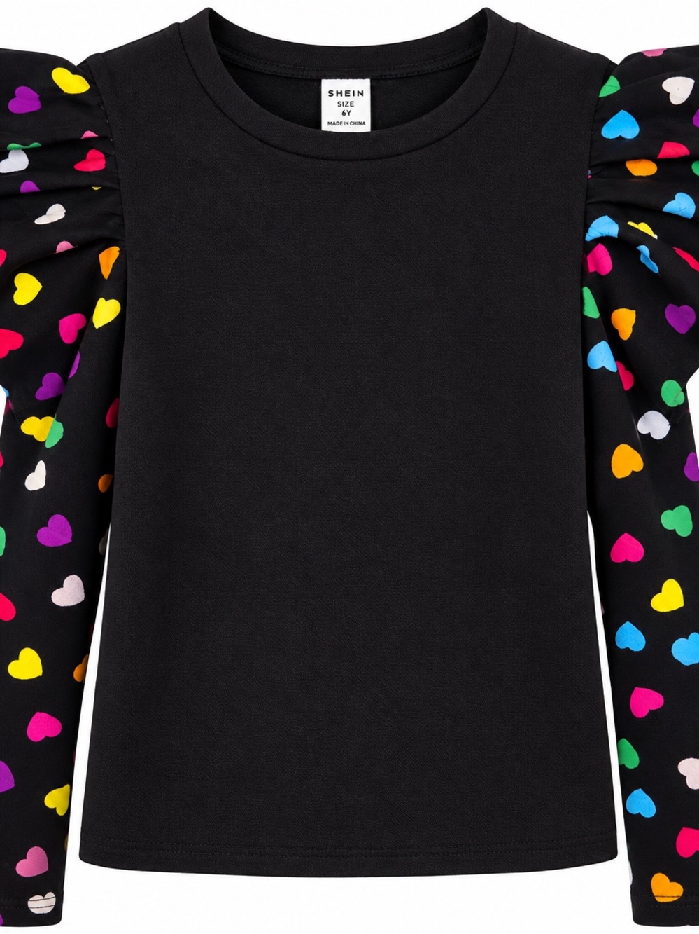 🖤 Girls’ SHEIN Heart Print Puff-Sleeve Top — Size 6Y
